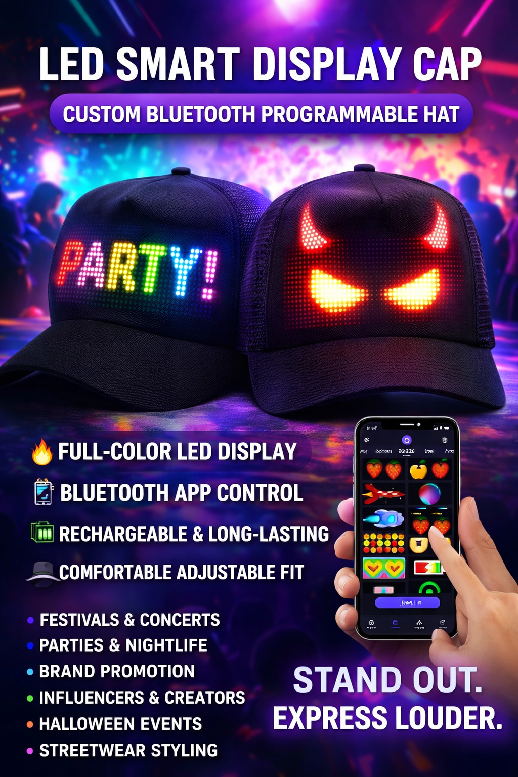 LED Smart Display Cap – Custom Bluetooth Programmable Hat
